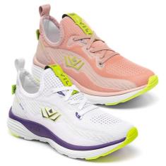 2 Tênis Feminino  Vili Para Caminhada Academia Treino, Coral branco uv