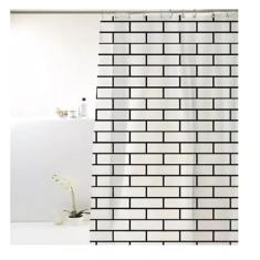 Cortina Box Poliester Textura 198x180cm Tijolo Preto/branco