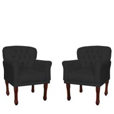 Combo Poltrona Decorativa Anita Pés Luis XV Suede Preto - DS Estofados