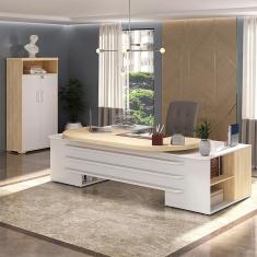 Mesa Escritório Presidente E Armário Alto 2 Portas Corp A06 Carvalho/branco - Mpozenato