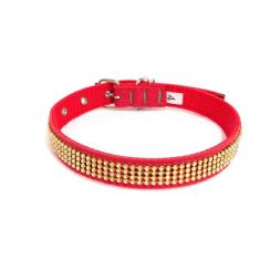 Coleira camurça com strass vermelha tamanho nº. 04