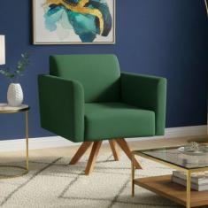 Poltrona Sala Decorativa Marisa Giratória Madeira Suede Verde D03 - D'