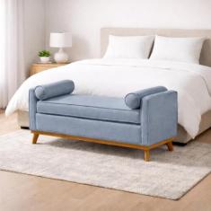 Recamier Italia 1,00M com Base Madeira Linho Sofatec, Azul