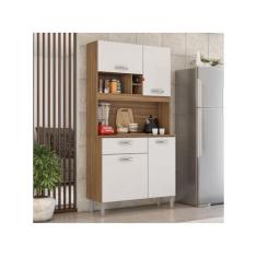 Cozinha Compacta 4 Portas 1 Gaveta Malta Demobile, Amêndola e Branco