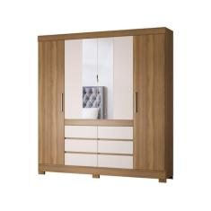 Guarda-Roupa Casal com Espelho Trevi 4 Portas 6 Gavetas Off White e Am