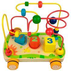 Carrinho Labirinto Aramado Números Brinquedo Pedagógico Educativo Colorido Madeira Infantil +3 Anos