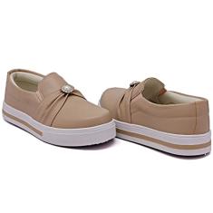 Tenis Slip On Feminino Detalhe Tira com Aplicação Brilho e Sola Alta Reta