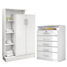 Cômoda Triunfo e Armário Multiuso Elite Branco Brilho - Demóbile