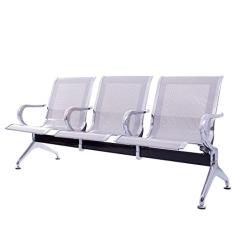 Cadeira Longarina Cromada 3 Lugares com Braço