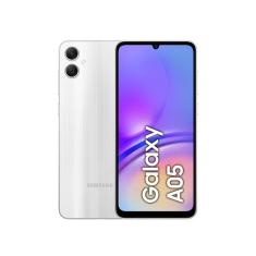 Smartphone Samsung Galaxy A05 Prata 128GB, 4GB RAM, Processador Octa-Core, Bateria de 5000mAh, Tela Infinita de 6.7", Câmera Traseira Dupla Dual Chip