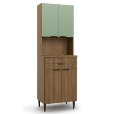 Armário de Cozinha Paneleiro Com Nicho Para Micro-ondas 4 Portas 2 Gavetas Nogal/Verde Paris Batrol