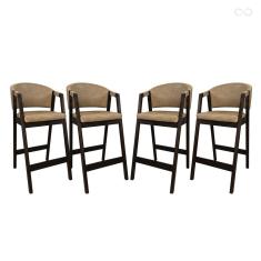 Kit 4 Banquetas Alta para Ilha de Cozinha Ravena Madeira Maciça Capuccino Sintético Bege CCS