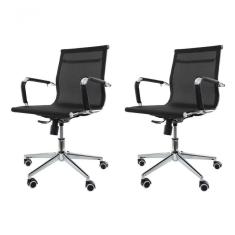 Kit 2 Cadeiras De Escritório Baixa Tela Mesh p/120Kg Preto