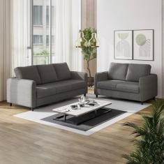 Conjunto Sofá com 2 e 3 Lugares em Linho Orquídea Cabecasa Madeiramadeira Grafite