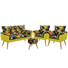 Namoradeira e 2 Poltronas Opala com Puff Solar F-015 Sued Estampado Co