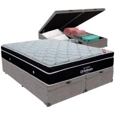 Cama Box Baú Cinza e Colchão Elegant Molas Ensacadas King Ortobom