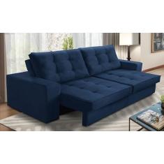 Sofá Retrátil e Reclinável 3 lugares 2,50m com Molas Marcela Suede Azul Adonai Estofados