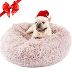 Himax Camas para cães médios, camas para cães donut com cobertor, cama calmante para cães laváveis (51 cm/66 cm/89 cm) bege