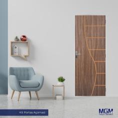 Kit Porta De Madeira Decorada 215X85Cm Com Batente De Aço 06Cm Cantareira Mgm Carvalho Quebec