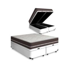 Cama Box Com Baú Queen + Colchão De Molas - Anjos - Classic Superlastic 158cm