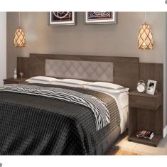 Cabeceira Box Bruna Chocolate Com Capitonê Bege Claro