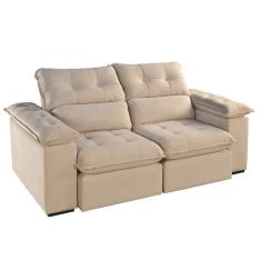 Sofá 3 Lugares Retrátil e Reclinável Jobi Veludo Bege Natural 194 cm