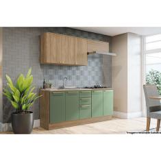 Cozinha Modulada Completa Botanic 5 Peças (2Aéreos+2Balcões+1Complemento) s/Pia M665 Nogueira/Verde Oliva - Kappesberg