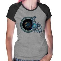 Baby Look Raglan Signo Câncer Astrologia - Foca na Moda, Cinza, Preto,