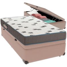 Cama Box Baú Bege E Colchão Light Espuma D33 Solteiro Ortobom