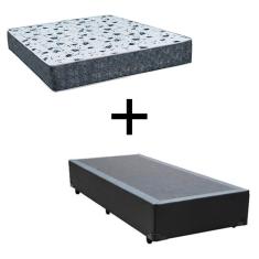 Cama Box Solteiro 88 Tecido Sintético Preto Com Colchão Alegro Bello Box Espuma D28 Cinza 57x88x188
