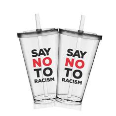 2 Copos com Tampa e Canudo Personalizados Say no Racism