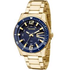 Relógio TECHNOS masculino analógico dourado azul 2115LAJS/4A
