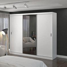 Guarda Roupa Casal com Espelho 3 Portas de Correr 4 Gavetas 1905e1 Foscarini Branco