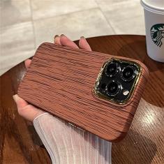 Moldura de lente de revestimento Capa de telefone com textura de grão de madeira para iPhone 14 13 12 11 Pro Max XS XR X 7 8 Plus SE Capa de silicone macio, nogueira, para iPhone 11 ProMax