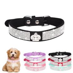 Coleira de cachorro pequena com coroa de strass, linda joia de cristal brilhante brilhante para filhotes de cachorro XXS Xs pequeno médio animal de estimação meninas cães fêmeas gatos gatinhos, preto