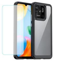 Wanyuexes Capa para Redmi 10C, 220333QBI Capa com protetor de tela de vidro temperado, antiamarelamento, parte traseira rígida transparente de policarbonato e capa protetora de TPU macio para Xiaomi