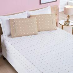 Jogo De Cama Lençol 200 Fios Petit Poá King 03 Peças - Caqui