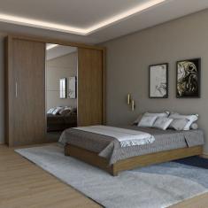 Guarda-Roupa de Casal Carol 3 Portas 4 Gavetas com Cama Freijó - Panorama Móveis