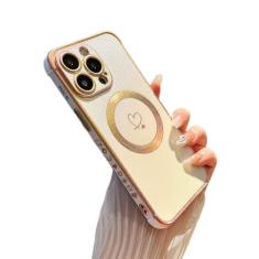 ZTOFERA Capa magnética para iPhone 14 Pro de 6,1 polegadas, linda capa iridescente luxuosa com padrão de corações de amor, borda chapeada, proteção de lente de câmera, capa de telefone à prova de