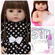 Boneca Tipo Reborn Cabelos Castanhos Princesa Com Chupeta - Cegonha Re