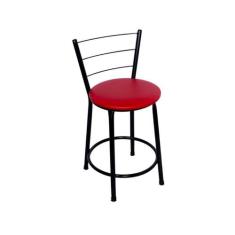 Banqueta Baixa Preta com Encosto para Cozinha Assento Vermelho - Fortm