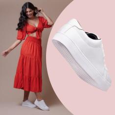 Tenis Casual Feminino Branco Com Sola Anti-Derrapante. Casual Feminino