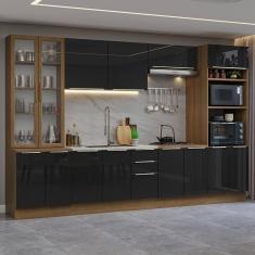 Armário De Cozinha Completa 340cm Rustic/preto Lux Madesa 02 Rustic/preto