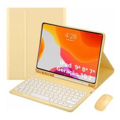 Capa Para Tablet Com Teclado Redondo e Mouse Para iPad 7ª, 8ª e 9ª Gerações