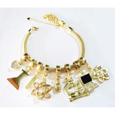 Pulseira Berloques Química Computador Folheado Ouro 18k