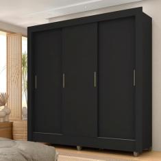 Guarda Roupa Casal 3 Portas 1 Gav Betina Preto Fosco- Moveis Arapongas Preto Fosco