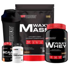 KIT Hipercalórico Waxy Mass 3kg + Waxy Whey 900g +  Creatina + BCAA + Coqueteleira - Bodybuilders-Unissex