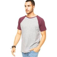 Camiseta Masculina Raglan Cinza Claro com Bordô-Masculino