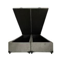 Cama Box Baú Queen Bipartido Blindado Suede Cinza Com Pistão A Gás