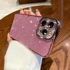 Capa de silicone com brilho quadrado luxuoso para iPhone 14 13 12 Mini 11 Pro Max X XR XS 7 8 Plus SE2022 Capa de lantejoulas macias, rosa, para iPhone 13 Pro